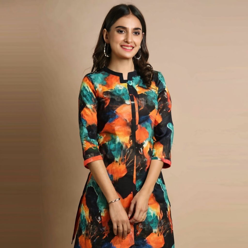 Image Showing Abstract print kurtis: Embracing the creativity of abstract prints in designer kurtis