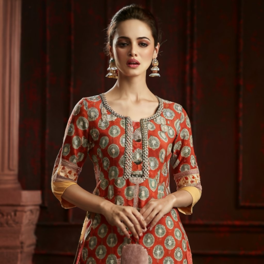 Image Showing Handcrafted embroidery in kurtis: Appreciating the artistry of handcrafted embroidery in designer kurtis